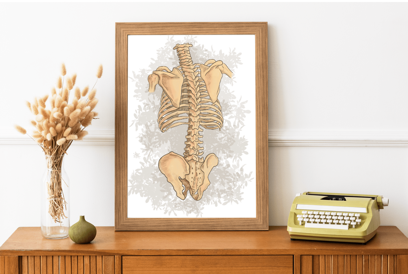 Anatomy Spine Wall Art Poster, Floral Skeleton Art, Clinic Office Decoration - DC Maike Perello