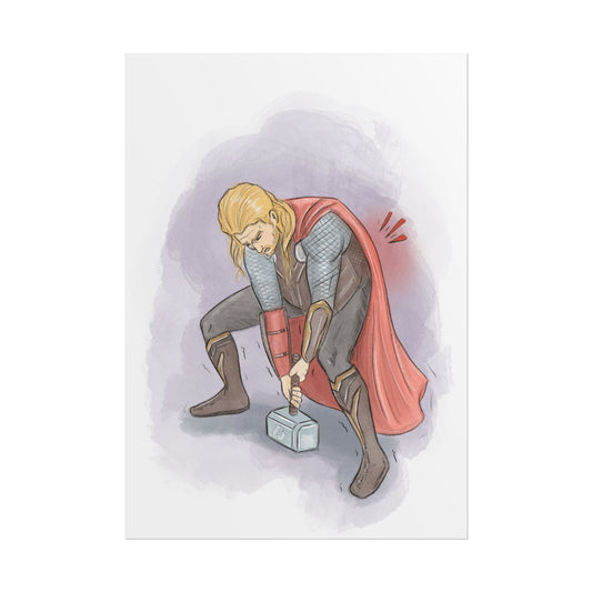 Funny Chiropractic Poster - Thor With Back Pain - DC Maike Perello