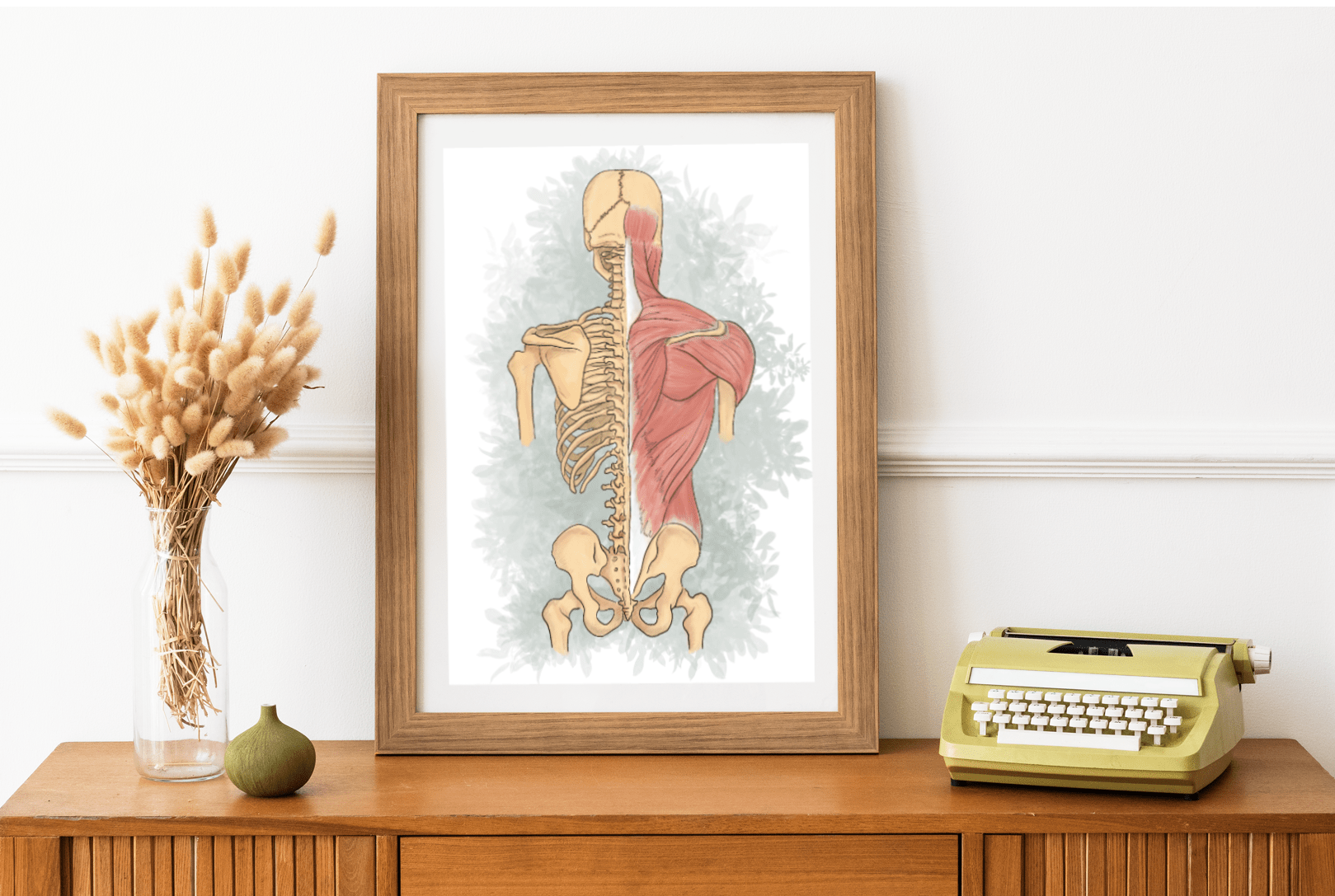 Spine Anatomy Poster with Floral Background, Health Professional Office Decor - DC Maike Perello